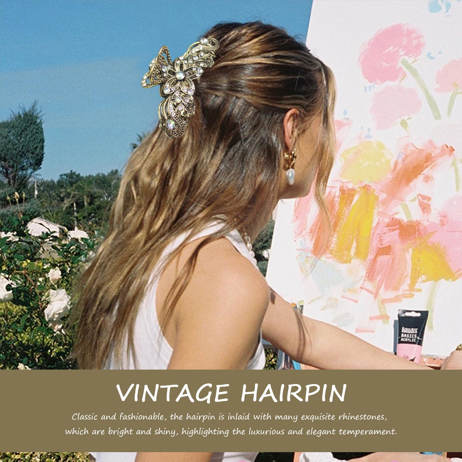 2 Pieces Vintage Shiny Rhinestone Hair Clips for Women Retro Style Non-Slip Fashion Accessories for Girls and Women (Gold, Silver) image number 4