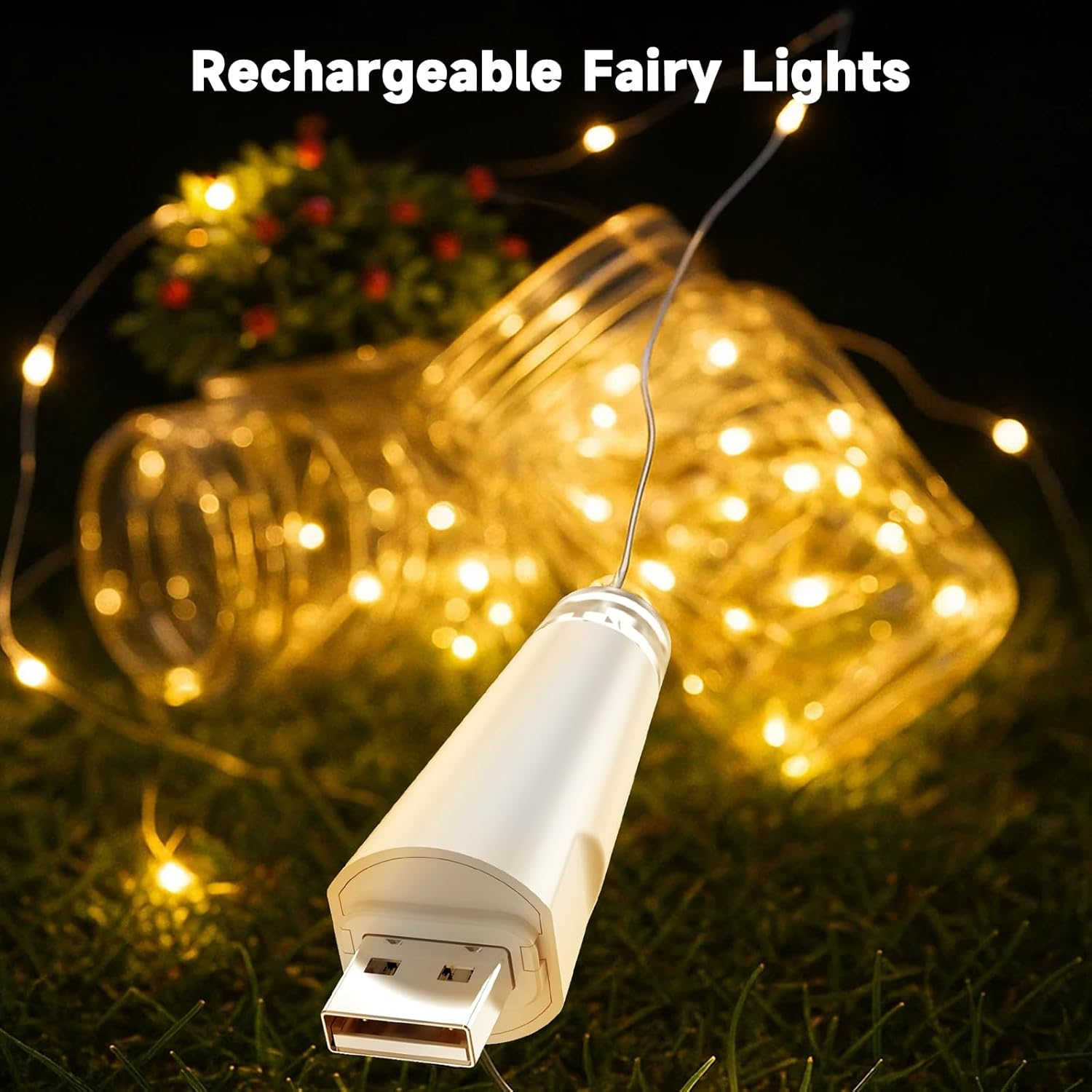 OUSMIN 20 LED Rechargeable Fairy Lights Battery Operated Mason Jar Wedding Table Decoration Christmas