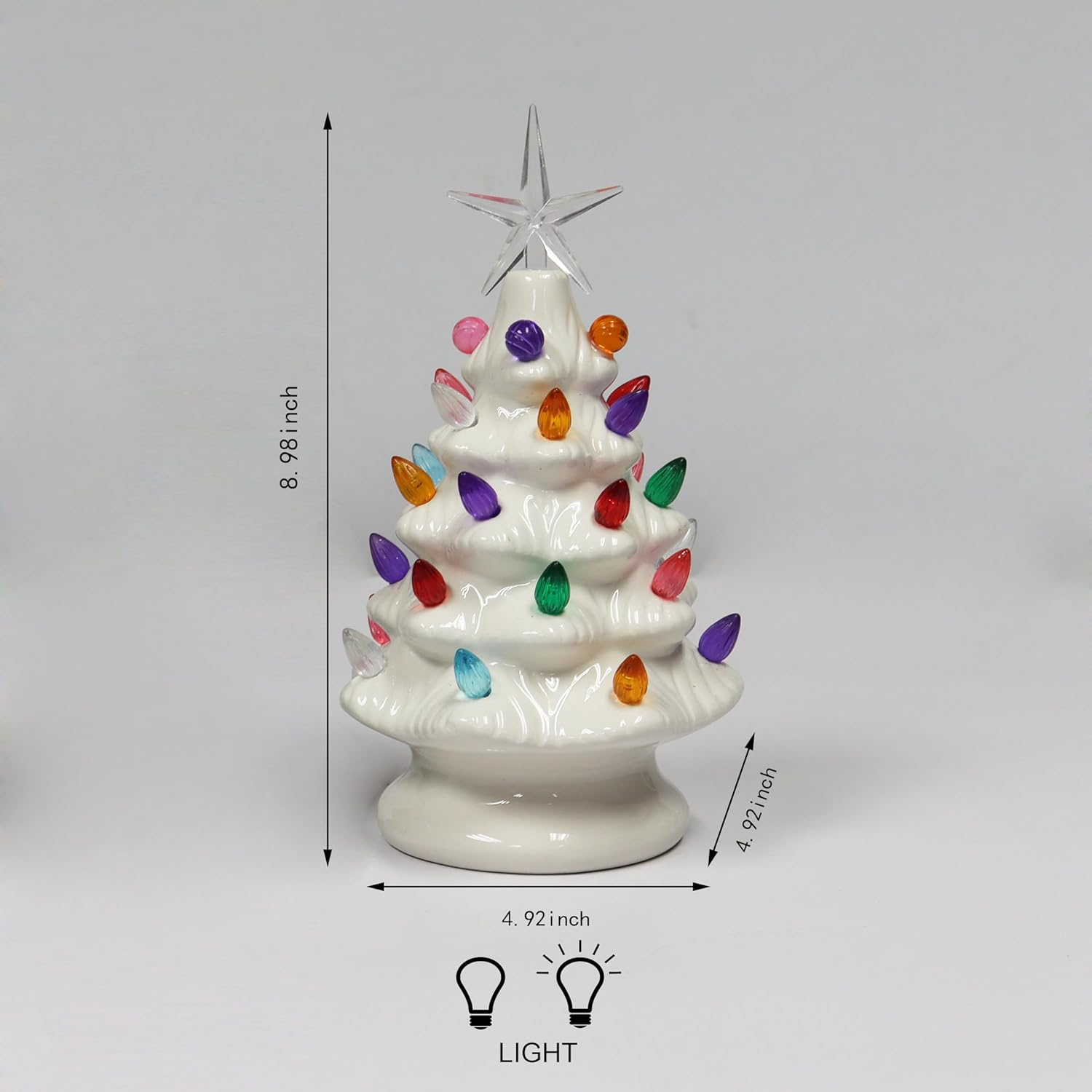 MOMENTS in TIME Ceramic Christmas Tree 9&rdquo; White LED Lighted Pre-Lit Tabletop Tree with Multicolor Bulbs & Star Topper, Battery Operated Holiday D&eacute;cor image number 1