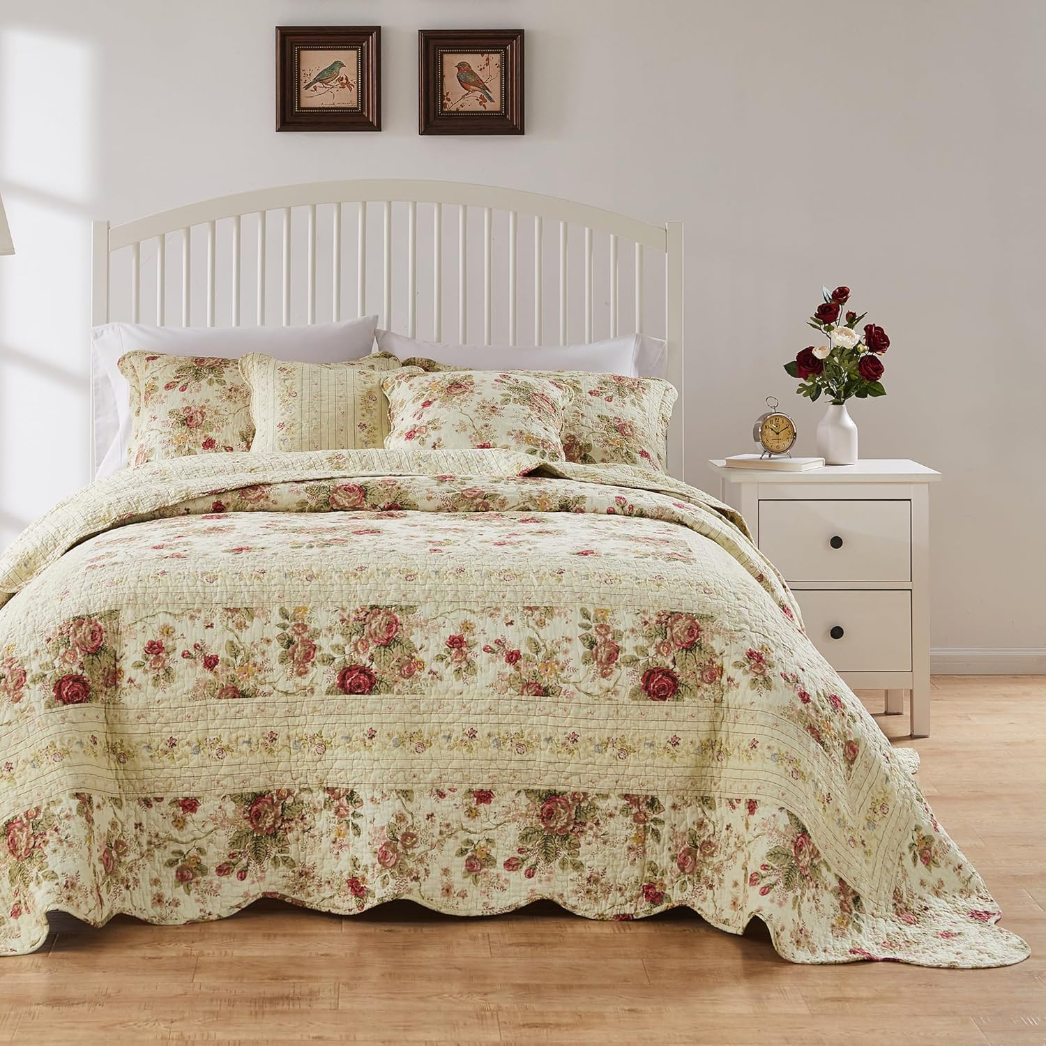 Greenland Home Antique Rose 100% Cotton Shabby Chic Bedspread Set, 3-Piece Queen, Ecru image number 6