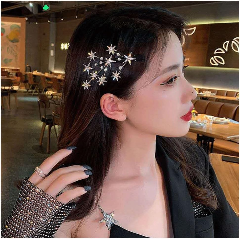 Bride Hair Accessories Wedding Star Hair Clips with Rhinestones Star Hairclips Crystal Hair Clips for Women Girls Hair Styling Accessories Rhinestone Star Hair Pins Headpieces 2Pcs