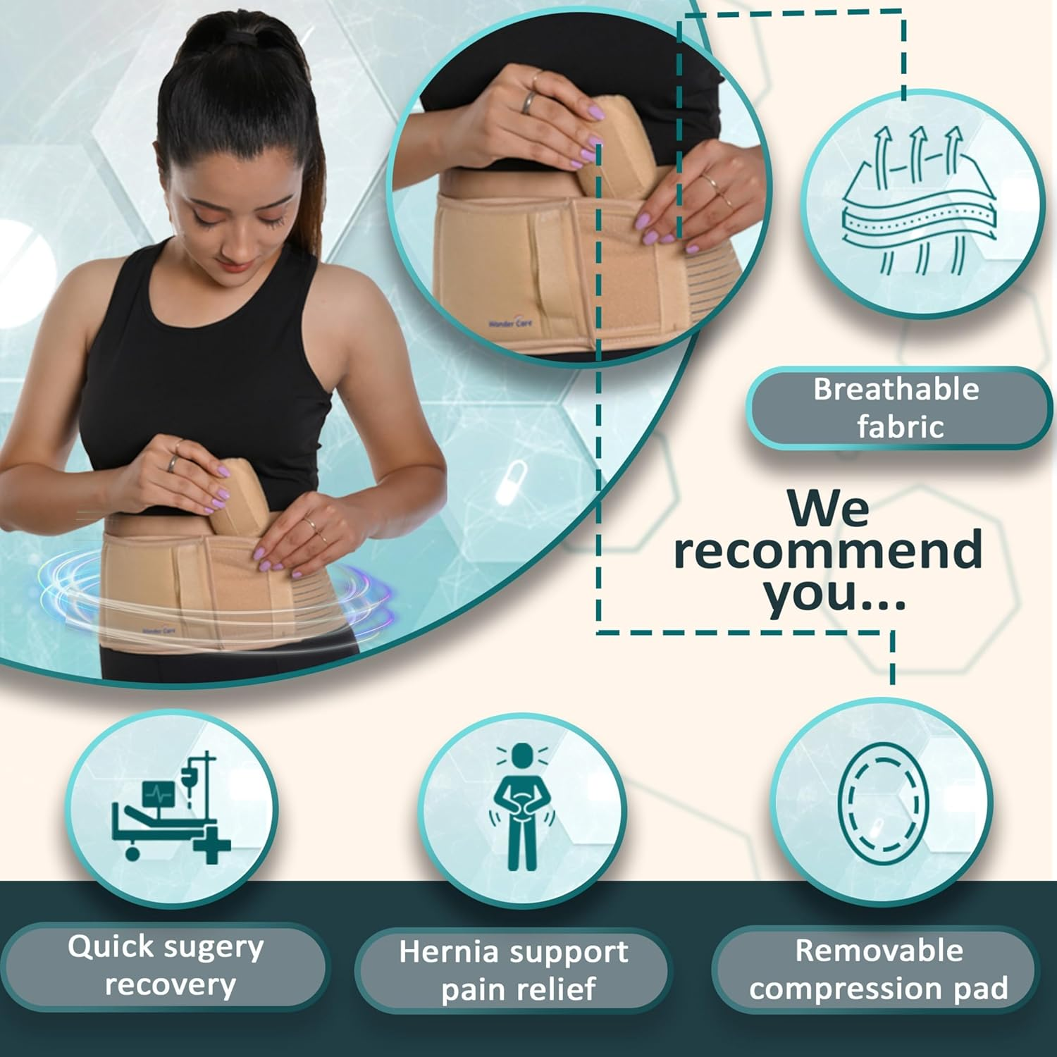 Wonder Care- Umbilical Hernia Support Belt Abdominal Binder for Belly Button Hernias or Navel Hernias, Hernia Pain Relief Brace (XXL) image number 1