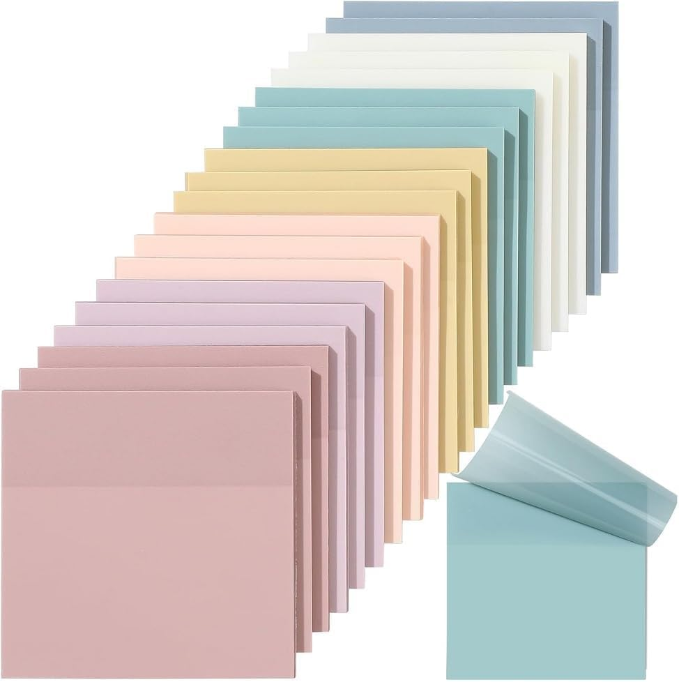 Pastel Color Clear Sticky Notes, Self-Adhesive Waterproof Translucent Sticky Notes in 7 Vintage Colors for School and Office Supplies, Tabs (Style 1, One Size)