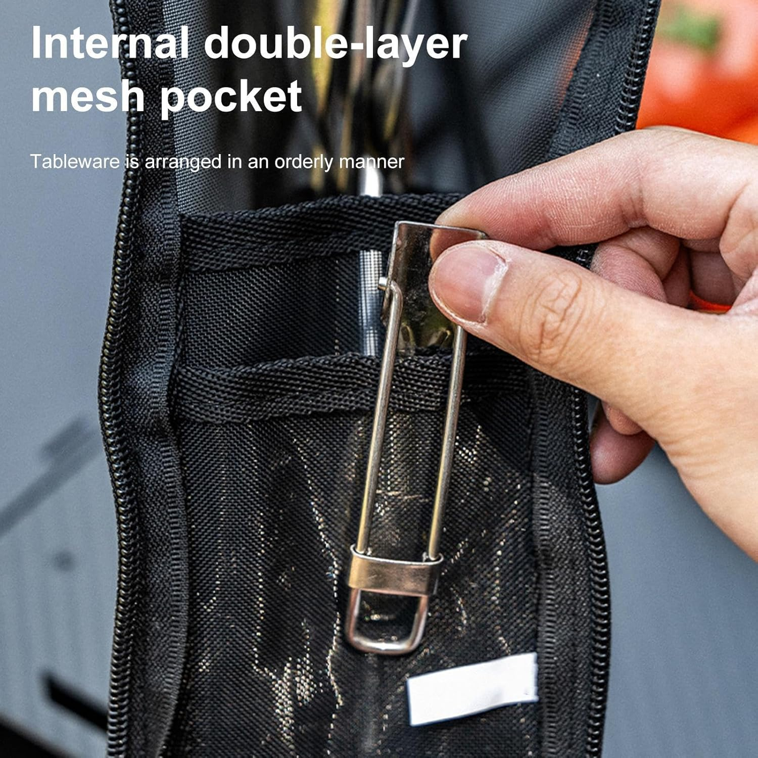 Cutlery Bag Camping - Utensil Bag, Silverware Organiser Case, Reusable Travel Accommodation Holder, Compact Spoon Chop Stick Case, Lightweight Roll up Bag for Outdoor Hiking, Gray, Siehe Beschreibung image number 2