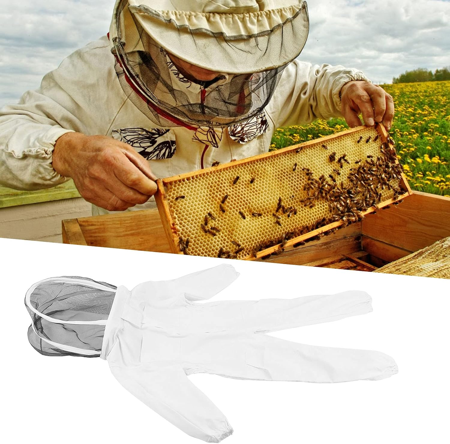 Beekeeper, Breathable and Ultra‑Thin Children Bee Suit Foldable with Zipper Design for Being Bitten(White, M) image number 2
