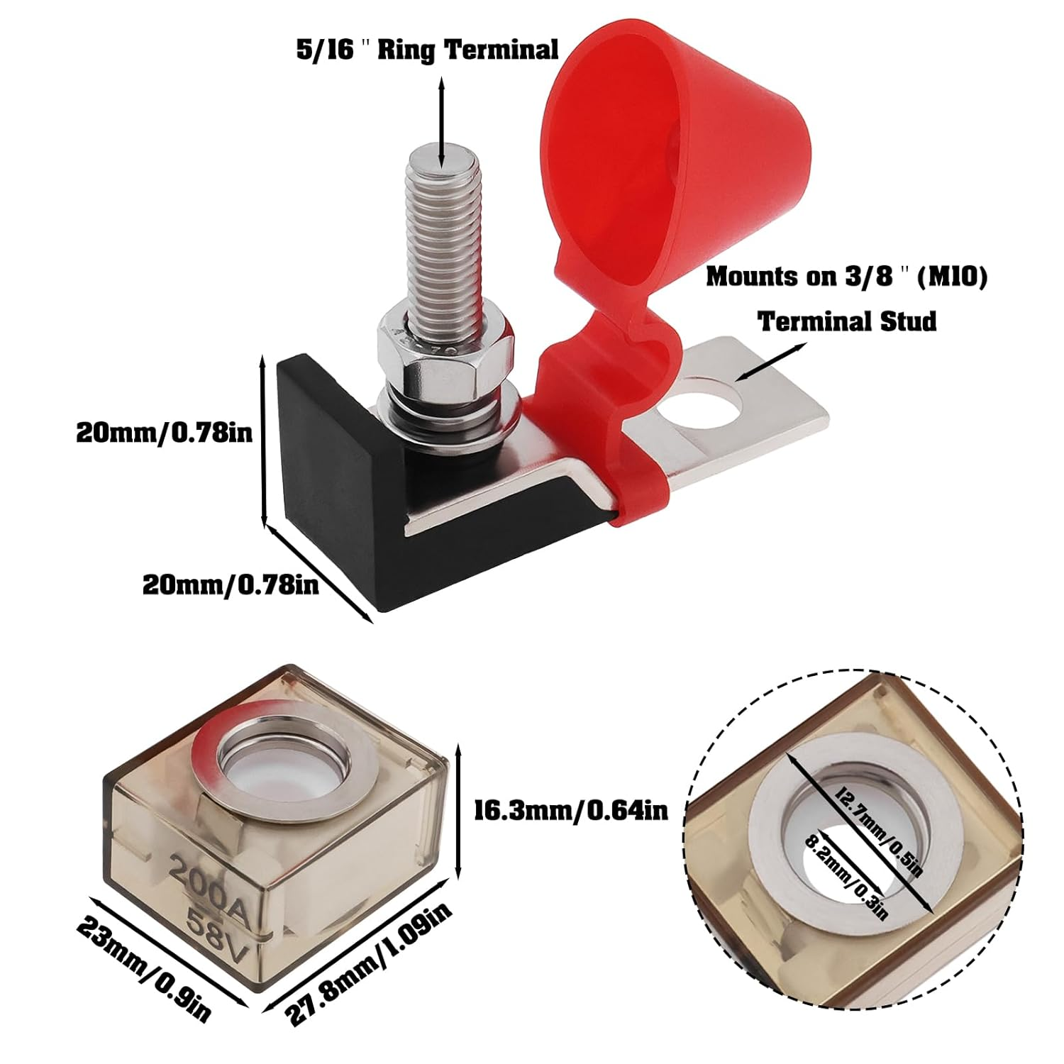 200A 58V Marine Rated Battery Fuse Holder Terminal Fuse Block for New Energy Vehicles Rvs Cruises image number 3