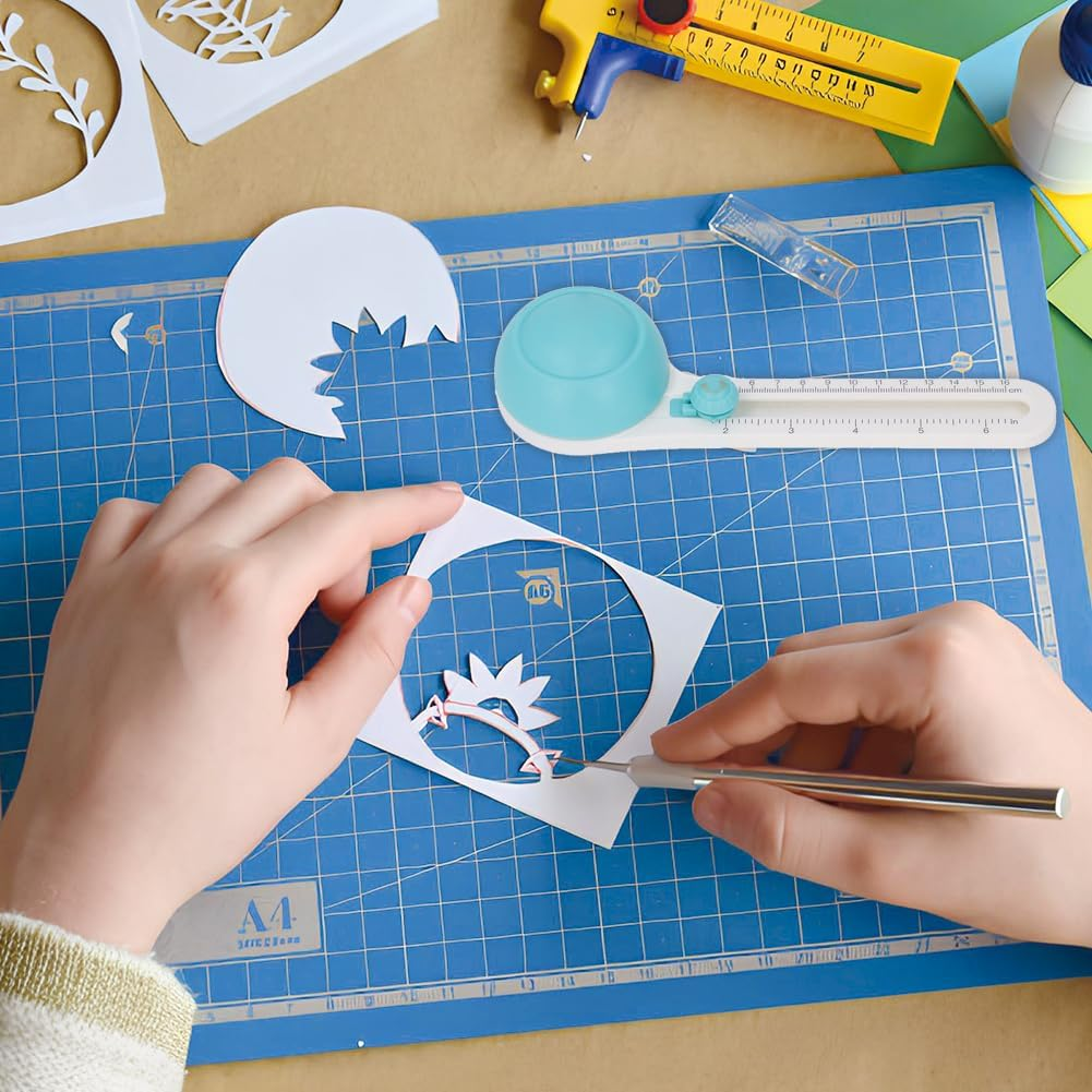 Paper Cutter, Circle Trimmer Portable round Cutting Adjustable Scrapbooking Tool for Greeting Card Crafts Rotary Craft Supplies Knife Cards Cutters Cut with 3 Replaceable Blades image number 4