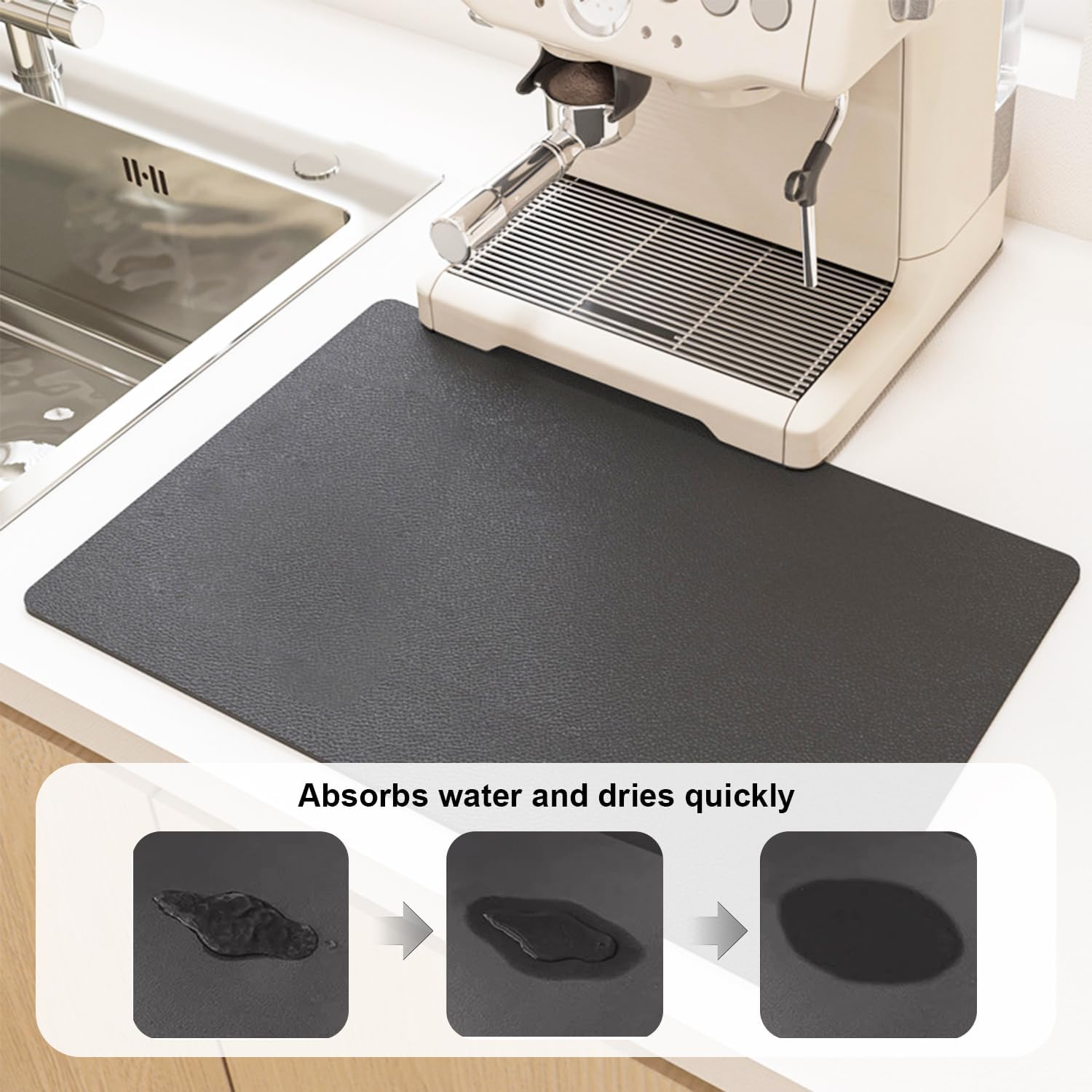 20" X 16" Dish Drying Mats for Kitchen Counter, Coffee Machine Mat, Rapid Water Absorption. Stone Drying Mat Kitchen, Coffee Maker Mat for Countertops, for Coffee Machines, Coffee Pots, Dish Racks image number 6