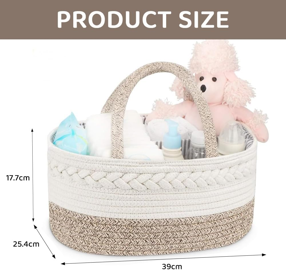 Baby Diaper Caddy Organizer, Foldable Cotton Rope Nursery Storage Basket, Portable Diaper & Wipes Holder for Changing Table, Car, Newborn Essentials image number 2