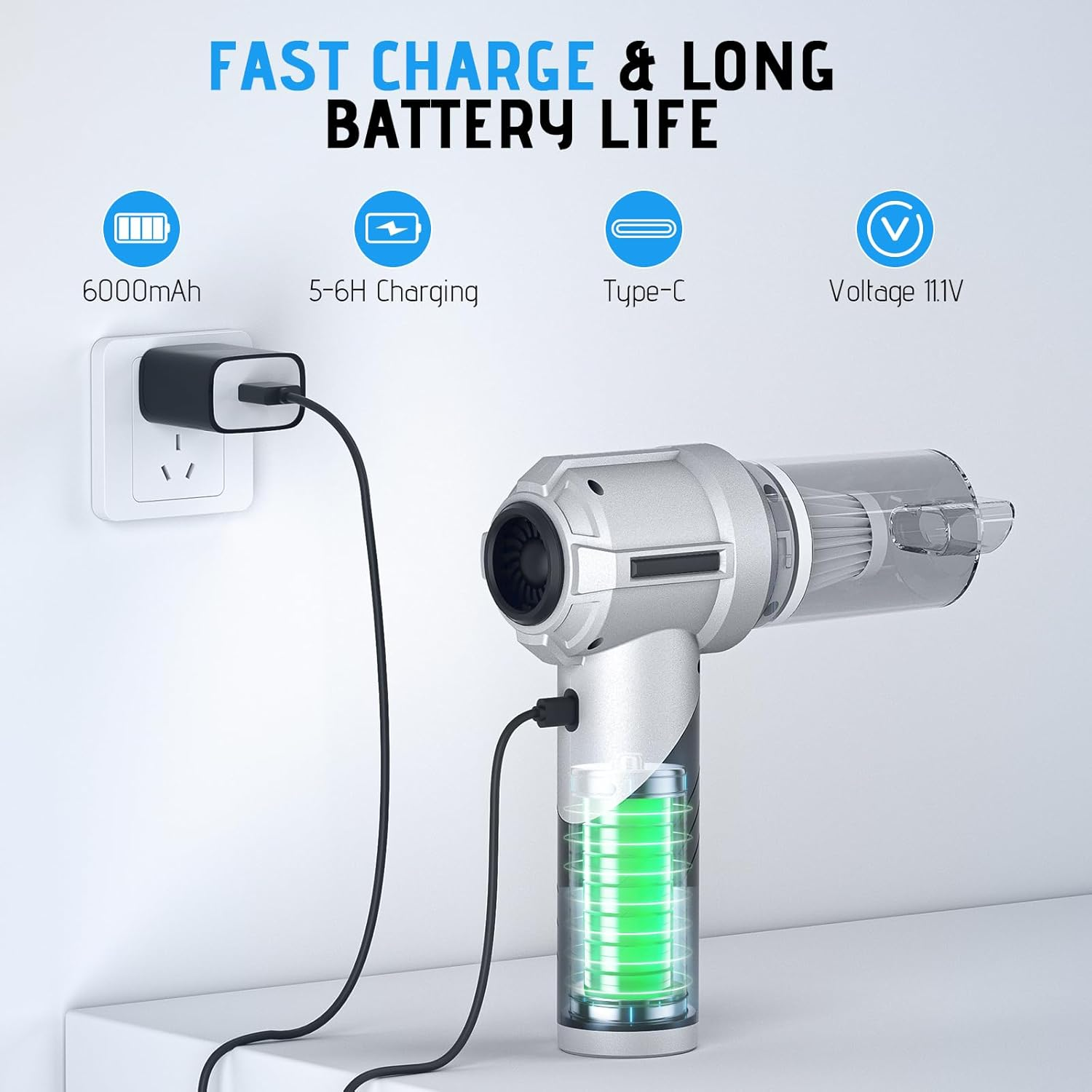 Car Vacuum Cleaner, 22000PA High Power Brushless Cordless Car Vacuum, Mini Foldable Portable Handheld Vacuum, 3 in 1 Compressed Air Duste with 30Mins Runtime for Car, Home, Office, Outdoor image number 2