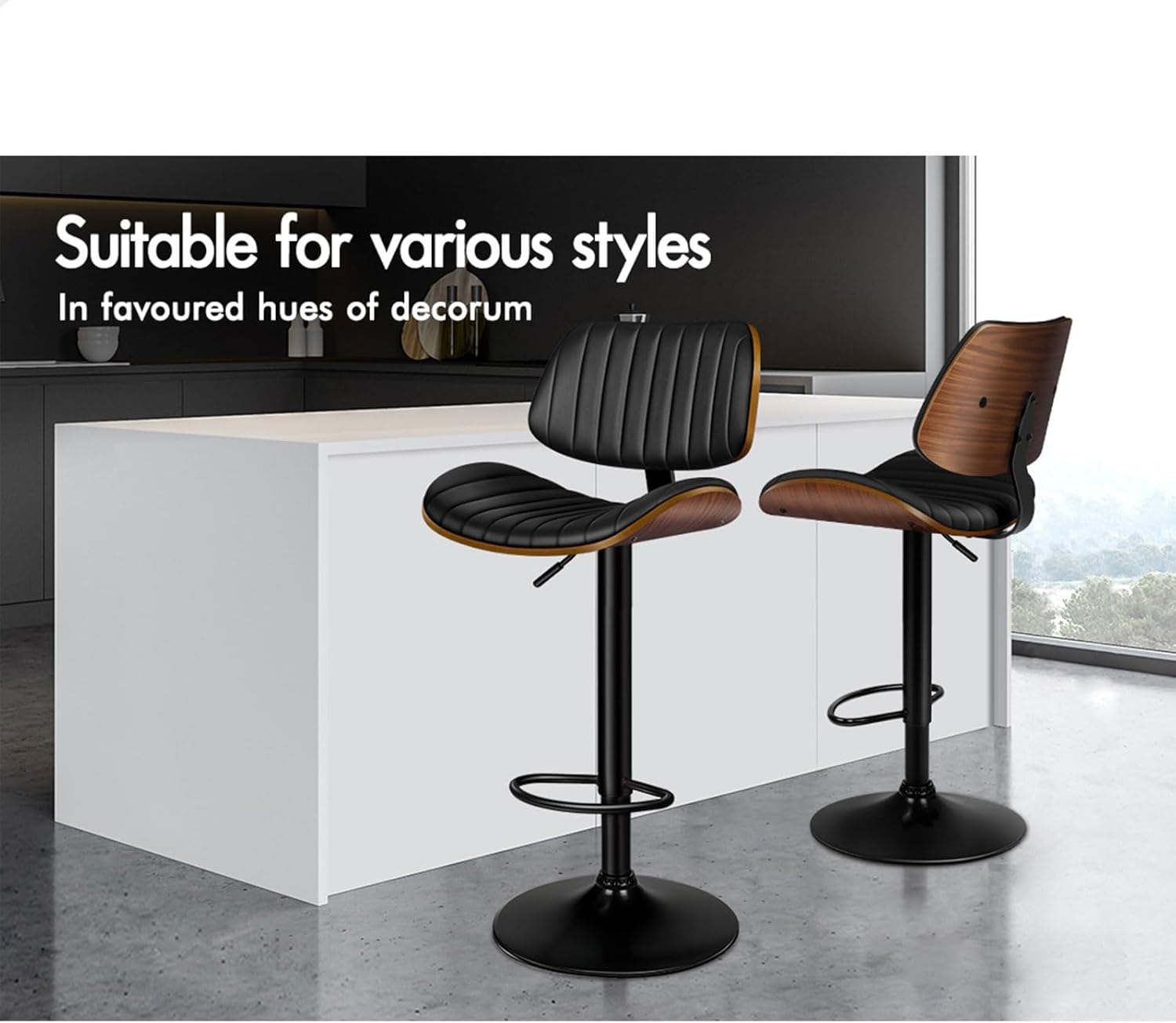 ALFORDSON Bar Stool, Adjustable Kitchen Stool, Swivel Counter Barstool, Wooden Dining Chair in 63-83Cm Seat Height with Anti-Slip Floor Protector for Home Bar Dining Room, Lizzy Black - 1Pc White image number 5