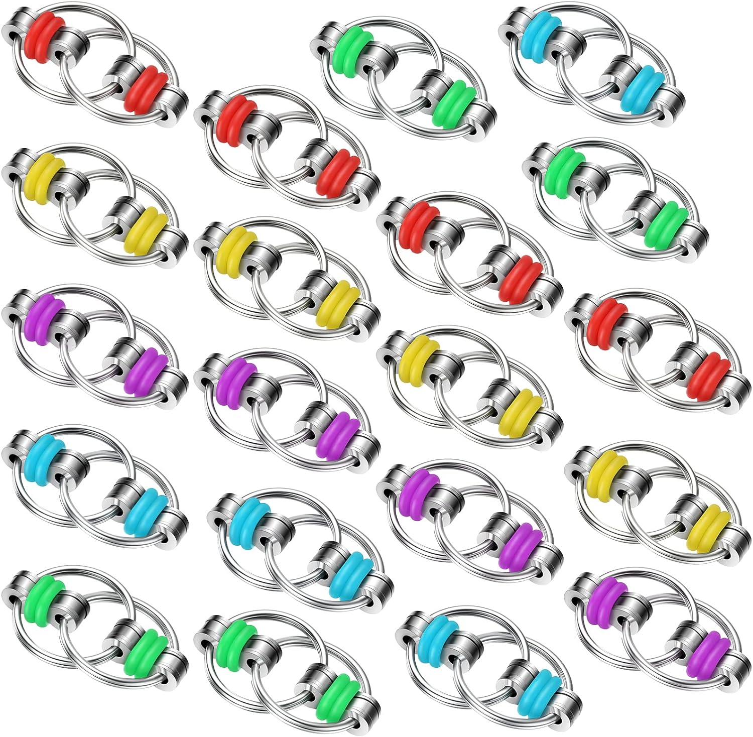Fidget Bike Chain Flippy Chain Toys for ADHD Stress Relief Finger Toys Fidget Flippy Key Chains for Adults and Teens(20 Pcs,Blue Yellow Red Green Purple) image number 4