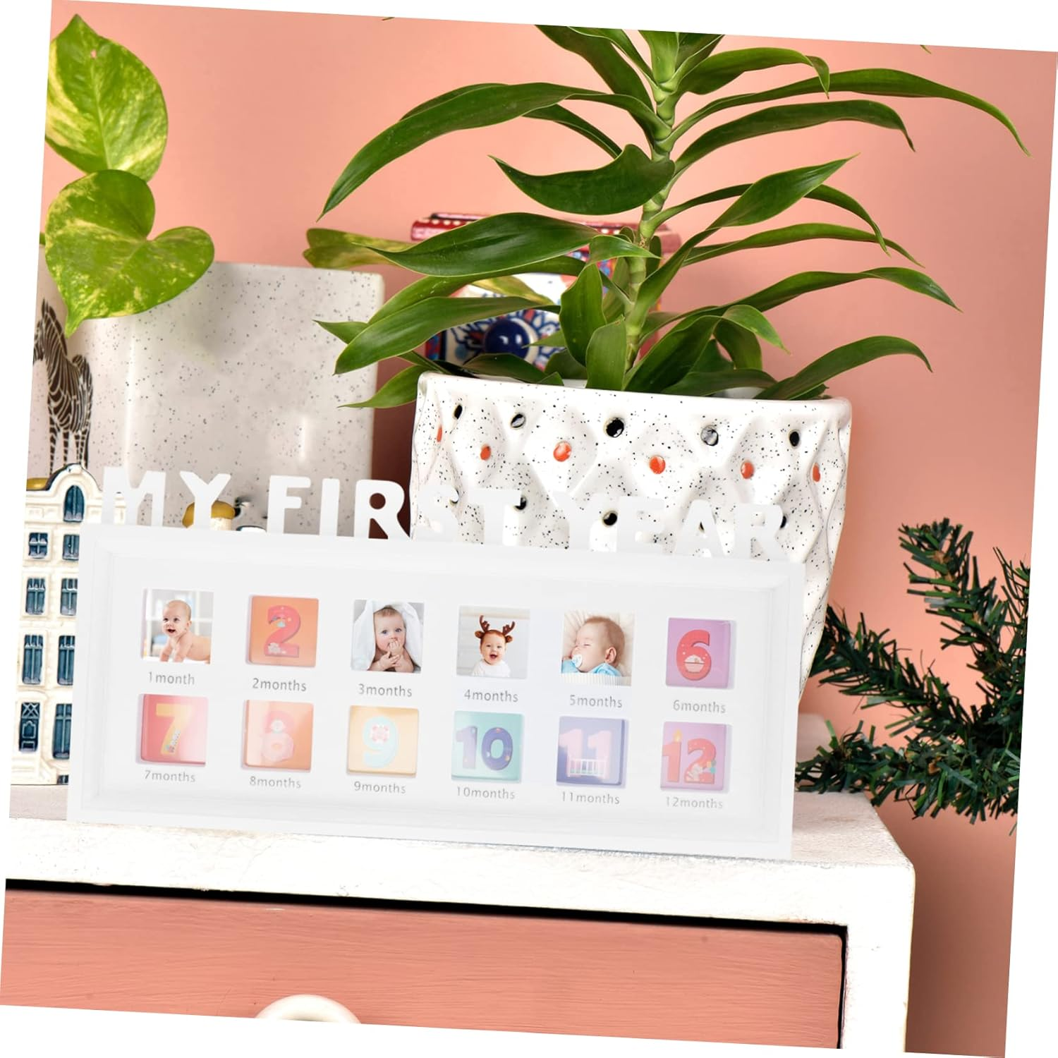 Month Growth Photo Frame Compact First Year Picture Holder for Boys Creative Milestone Display for Home Decor for Recording Memories