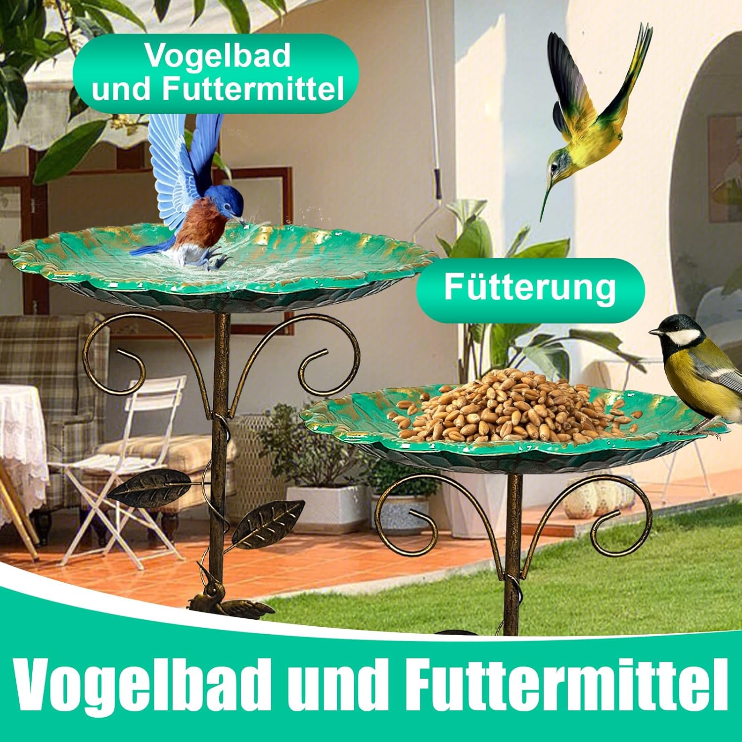 Metal Bird Bath for Garden, Bird Bath, Standing Garden Decoration, Water Bowl for Wild Birds, Water Bath for Birds, Garden Decoration Outdoor, Bird Bath, Winterproof, Frost-Proof (B) image number 1