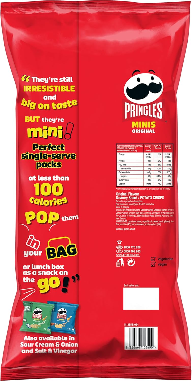 Pringles Minis Original Potato Chips Multipack, 5 Pack (5 X 19G) image number 5