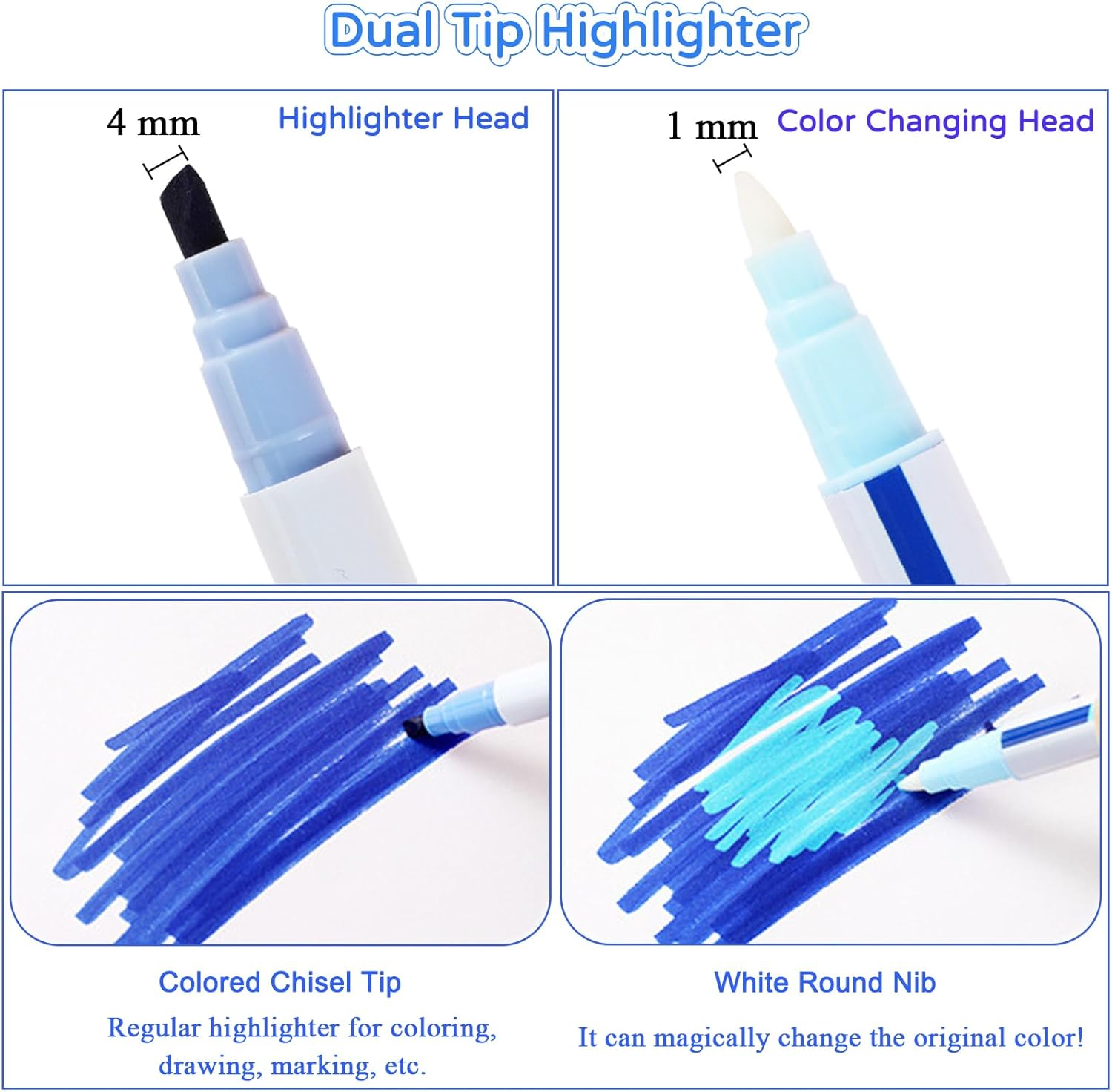 SAYEEC Magic Color Changing Markers, 12 Vibrant Colors Amazing Magic Highlighters, Double Sided Fun Fluorescent Drawing Marker Pens for DIY Cartoon Diary, Note Taking, Coloring Book, 3D Lettering - 12 Pcs image number 4