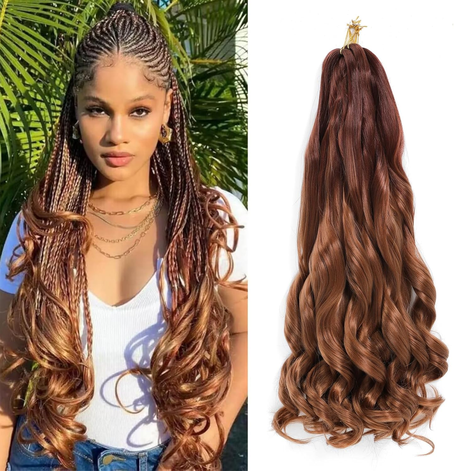 Wowcfyyds 8 Packs French Curl Braiding Hair 24 Inch Loose Wave Spiral Curly Braiding Hair Extensions 75G/Pack Soft French Curls Synthetic Hair Extensions for Braiding（33/30#）