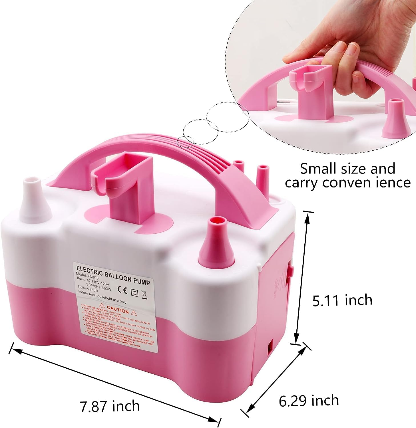 Ikerall Electric Air Balloon Pump and Balloon Tying Tool in One, Portable Dual Nozzle Pink 220V-240V 600W Electric Balloon Blower Pump for Decoration, Party,Faster and save Time image number 3