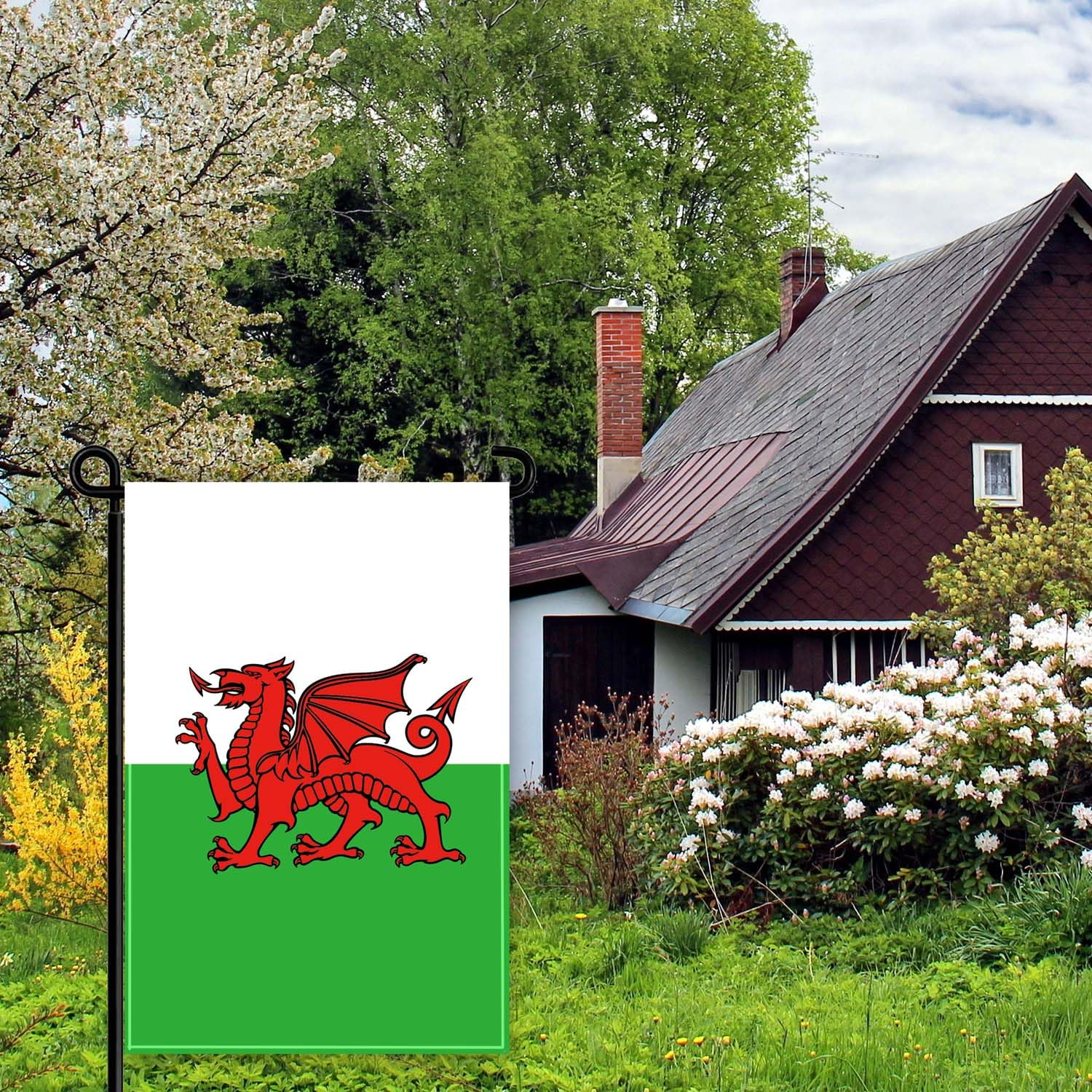 12&times;18 Inch Welsh Garden Flag,30&times;45Cm Wales Garden Decor,Double Side Digital Printed 210D Polyester Decoration for Garden Patio image number 2