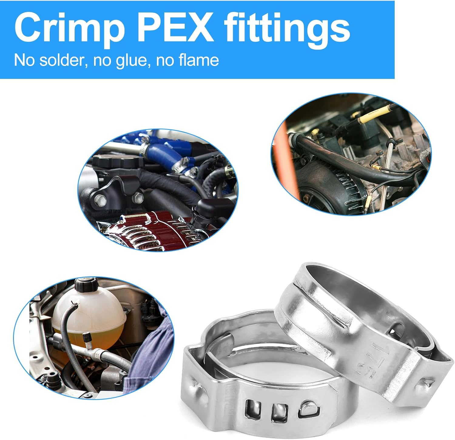 50 Pcs Pex Crimp Ring, 1/2 Inch Pex Cinch Clamps Shark Bite Pex Cinch Clamps Pex Cinch Crimp Rings Stainless Steel Pinch Crimp Rings for Pex Fittings Connection