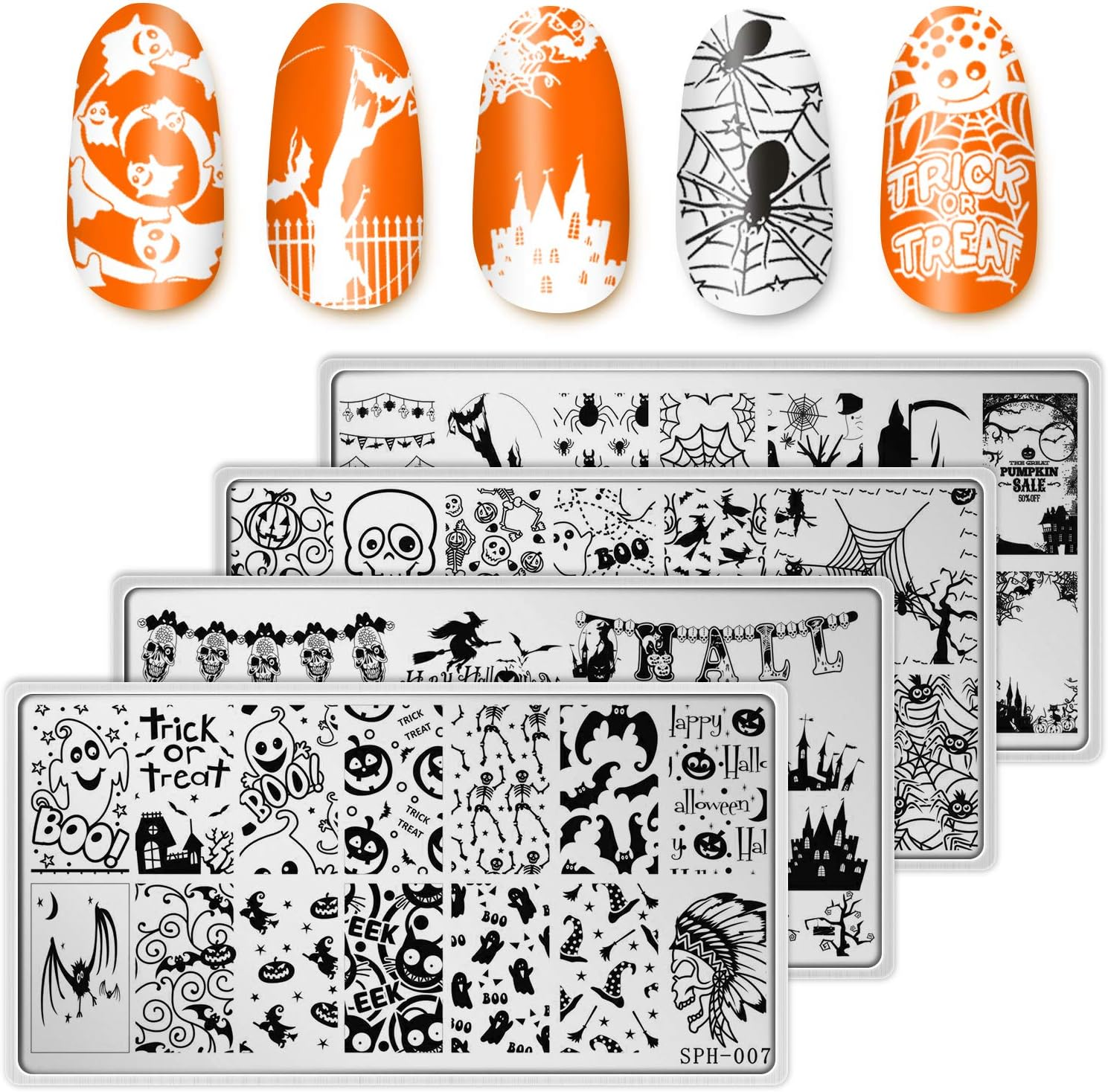 Whaline 4 Pieces Christmas Nail Art Plates and Halloween Nail Art Plates Image Stamp Templates Stamping Kit DIY Print Manicure Salon Design Style 2 image number 2
