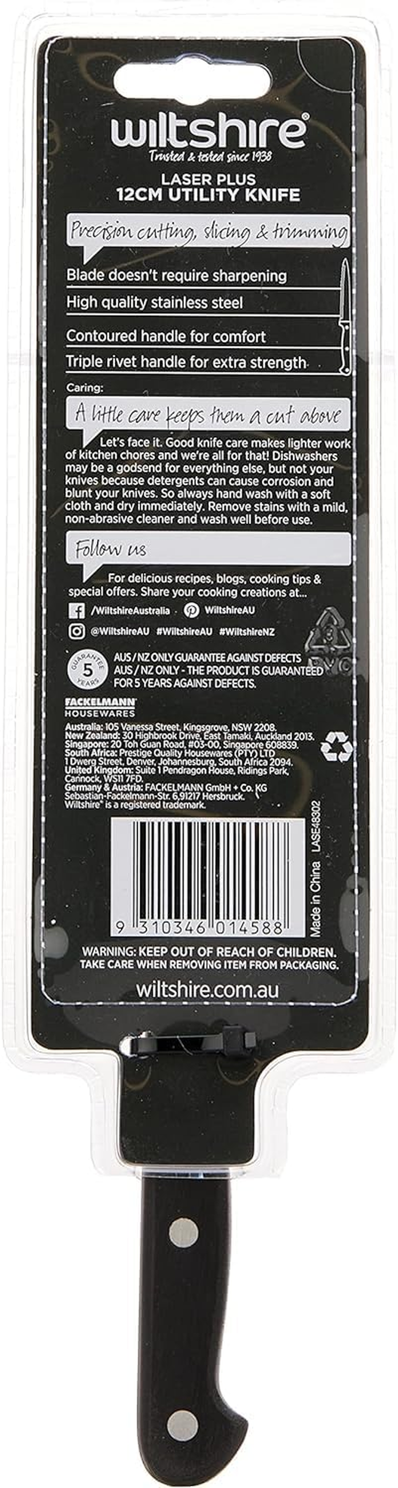 3X Wiltshire Laser plus Utility Knife 12 Cm, Stainless Steel Sharp Blade, Durable Kitchen Knife with Ergonomic Handle | Blade Doesn'T Require Sharpening | 5 Year Guarantee image number 2