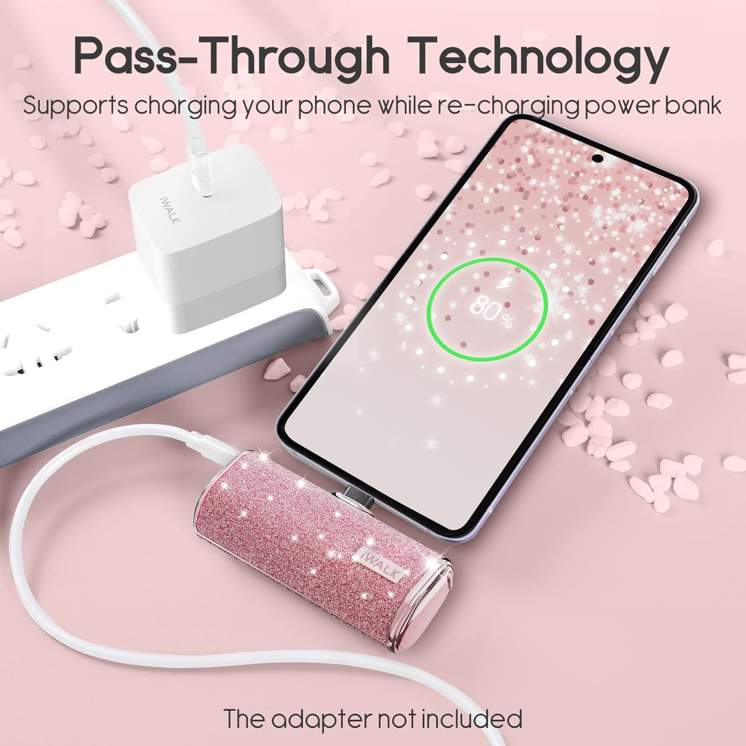 Iwalk USB C Portable Charger, 4500Mah Ultra-Compact Small Power Bank, Sparkly Battery Pack Compatible with Iphone 16/15, 16 Plus, 16 Pro, 16 Pro Max, Samsung Galaxy S25, S24, S23 Ultra Z Flip5, Pink image number 6