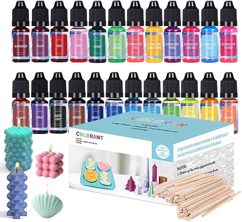 Vivva Candle Dye - 24 Colours, Highly Concentrate Liquid Dye for Soy Wax Candle Making, Candle Making Supplies, with 50Pcs Mixing Sticks, 10Ml / Bottle image number 3