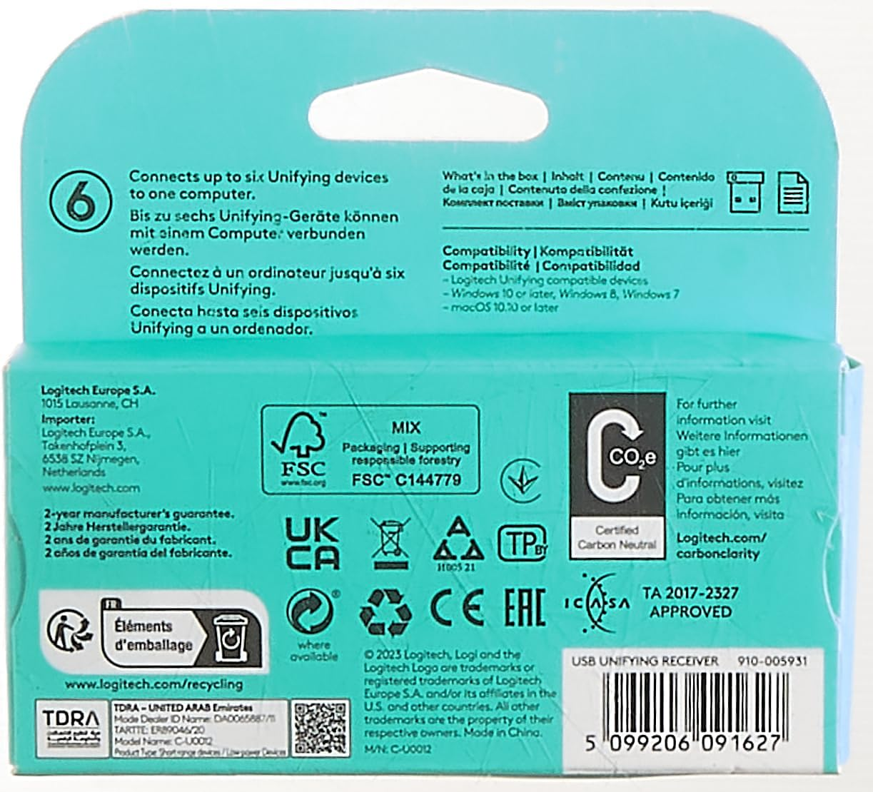 Logitech USB Unifying Receiver - Black image number 5