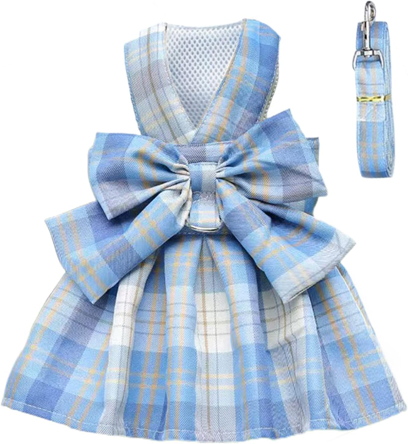 PETCARE Plaid Dog Dress Bow Tie Harness Leash Set for Small Dogs Cats Girl Cute Princess Dog Dresses Spring Summer Puppy Bunny Rabbit Clothes Chihuahua Yorkies Pet Outfits
