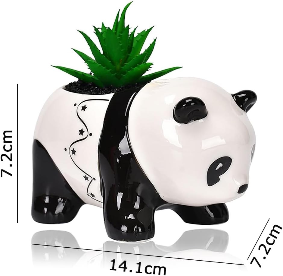 Panda Succulent Plant Pot, Creative Cartoon Flower Pot, Portable Mini Flower Pot, Cactus Container with Drainage Hole, Flower Pot for Indoor and Outdoor Use Home Office ﻿