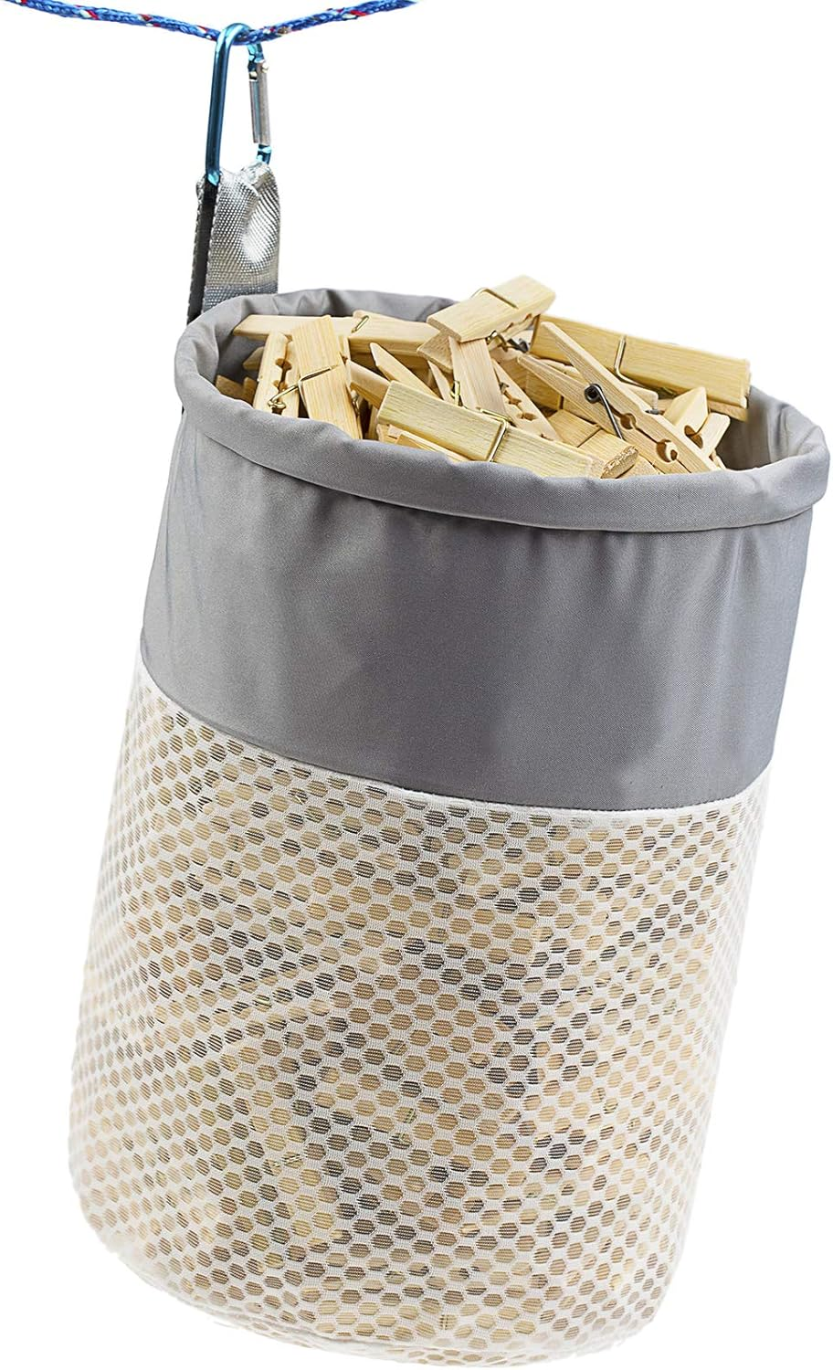 Mesh Clothespin Bag Holder Outside, Ventilation and Moisture Resistance, Multiple Hanging Methods Clothes Pin Bag with Drawstring Closure, Large-Capacity Clothespin Storage Organizer with Hooks image number 2