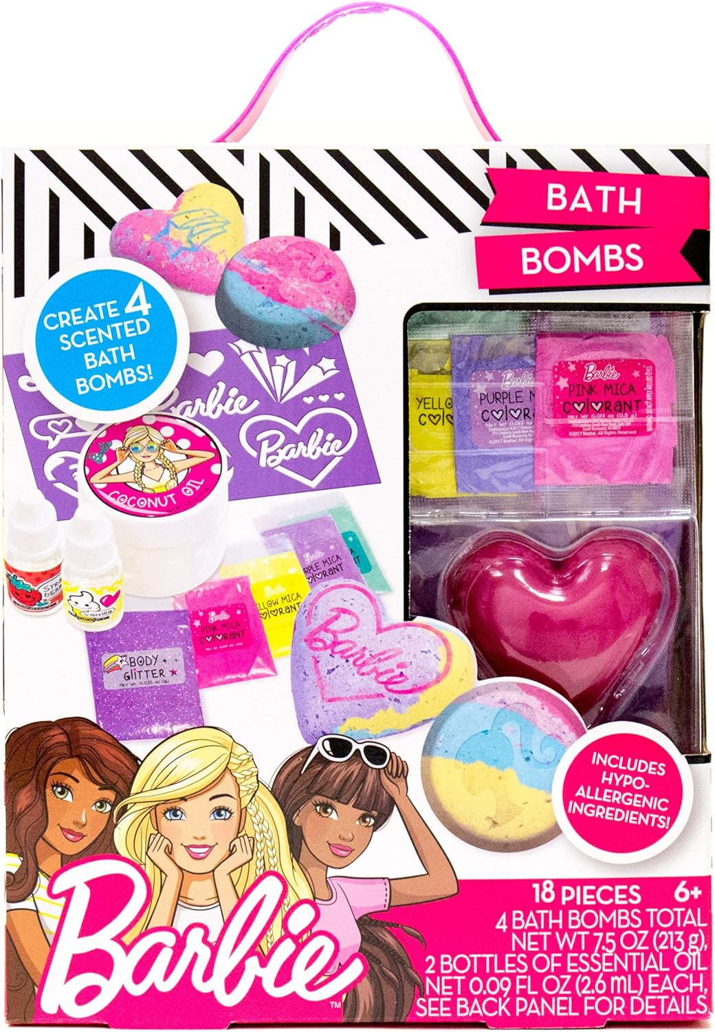 Barbie Make Your Own Bath Bomb Kit by Horizon Group USA, DIY Four Custom Colorful & Sweet-Smelling Bath Bombs, Includes Stencil, Glitter, Molds, Fragrances & More, Pink, Yellow, Teal & Purple image number 2
