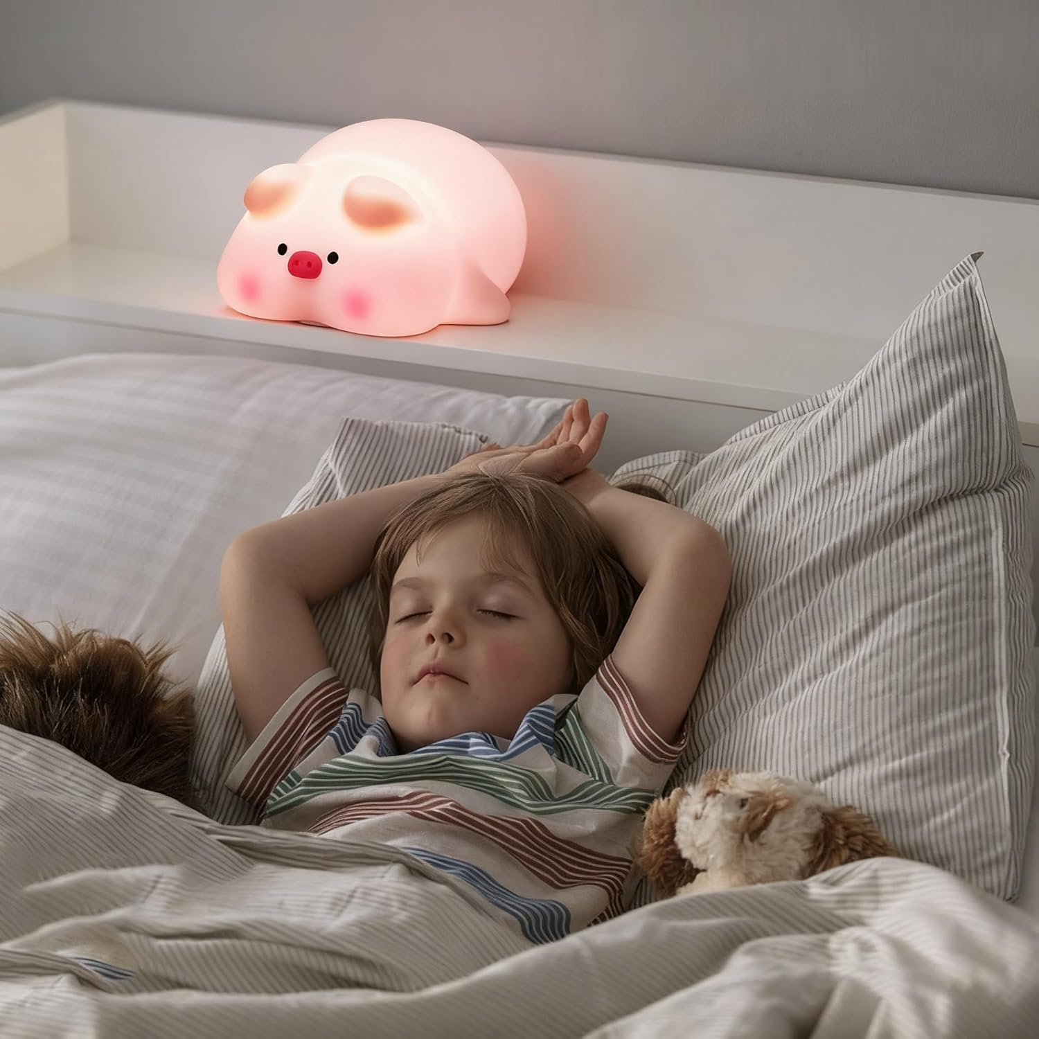 Portable Night Light, Bedside Touch Lamp, Cute Silicone Nightlight for Kids Toddler, 3 Level Dimmable Soft Night Lamp for Bedroom Kids Room Decor (Pig) image number 4