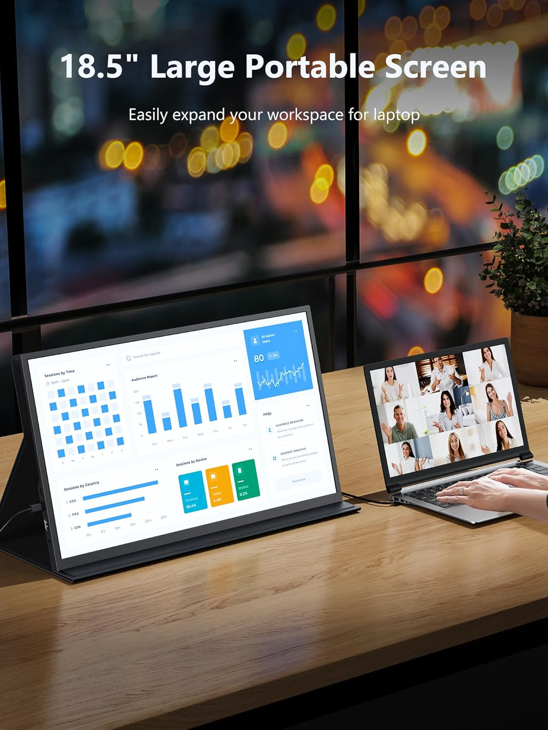 Magicraven Large Portable Monitor, 18.5" 1080P 100Hz Laptop Screen, USB C Computer Display, Travel Monitor for PS4/5 Xbox Switch MAC PC Phone image number 1