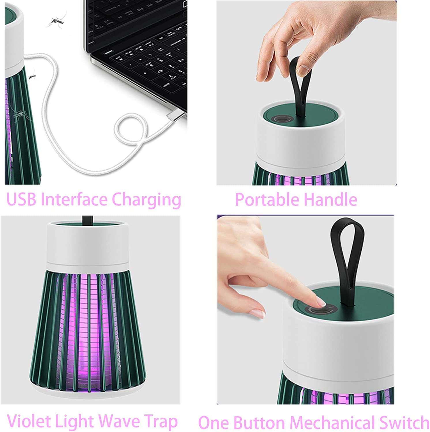 Uandhome LED Mosquito Catcher Lamp, Rechargeable Electric Mosquito & Fly Zapper Portable Indoor & Outdoor Mosquito Killer Lamp Bug Zapper Insect Repellent, Pest Control Trap image number 1