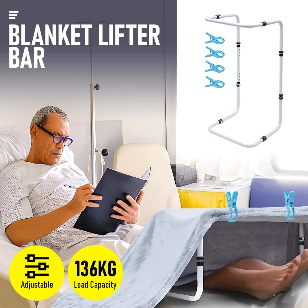 ALSTON Blanket Lifter Bar 65-85Cm Height Adjustable Feet Tent Steel Bed Cradle Max Load 136Kg with 4 Clips for Feet Toes Leg Knee Ankle Post Surgery Recovery image number 1