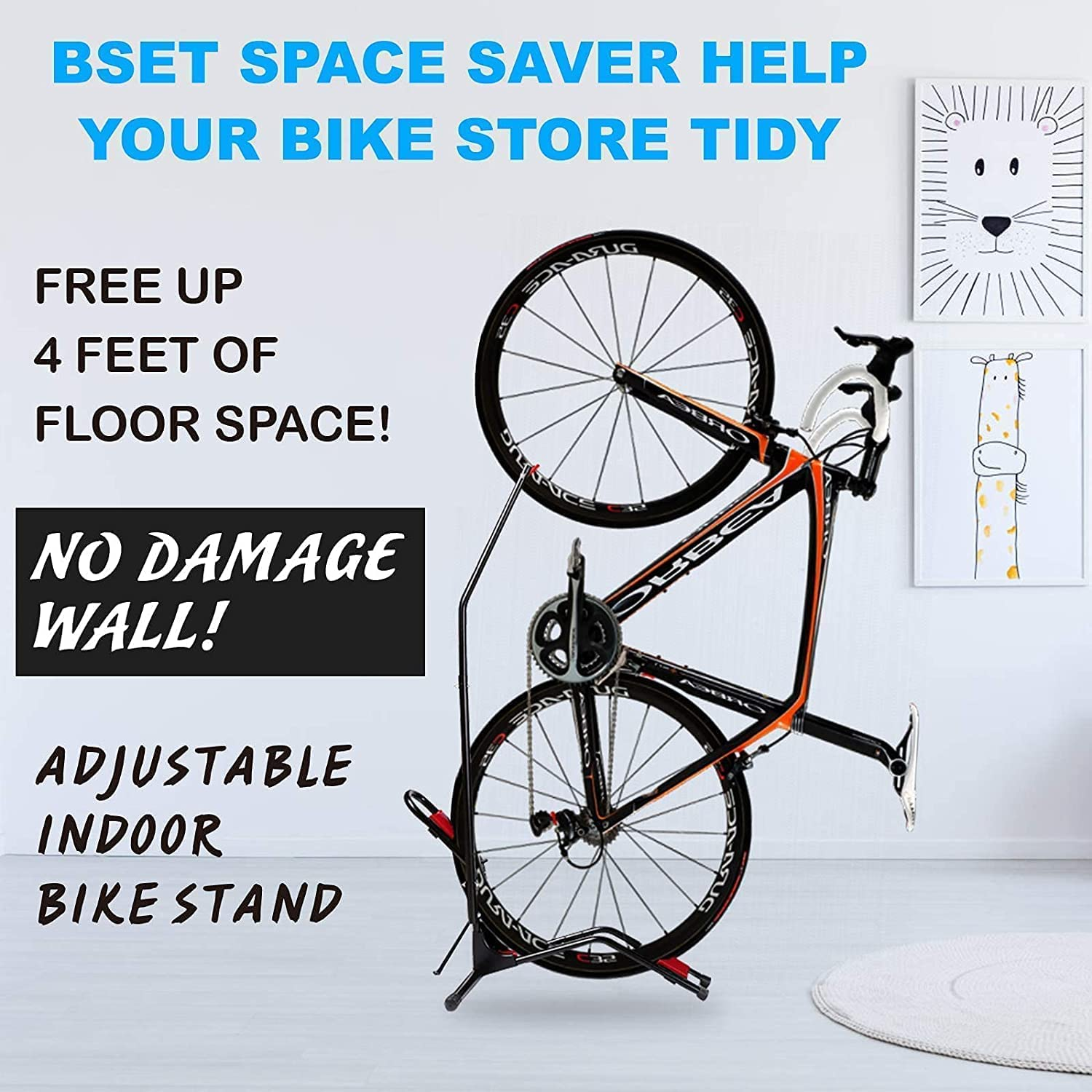Bike Stand Vertical Bicycle Rack, Space-Saving Freestanding and No-Damage Wall for Apartment Garage, Super Stable Parking Floor Upright Bike Stand Rack, Adjustable Indoor Bike Storage for 20''-27''Mountain/Kid/Road Bikes image number 3