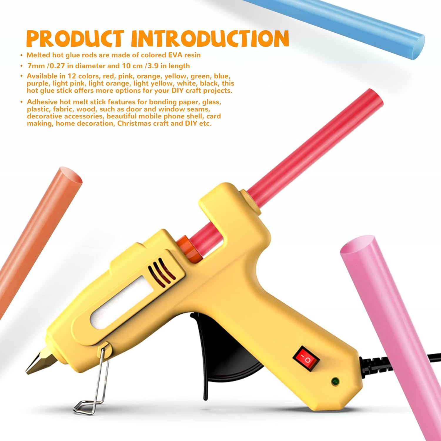 120 Pack Colord Hot Glue Sticks, 3.9'' Melt Adhesive Glue Sticks for Handmade Arts,Crafts,General Repair and Holiday