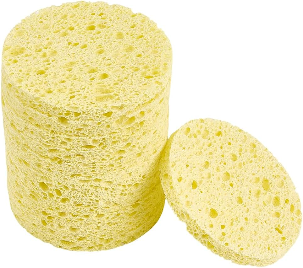 GORGECRAFT 12Pcs Reusable Make-Up Remover Sponges Facial Cleansing Sponge Makeup Sponges Flat round Face Washing Sponges Yellow Make up Sponges for Daily Cleansing Gentle Exfoliating Makeup Removal image number 2