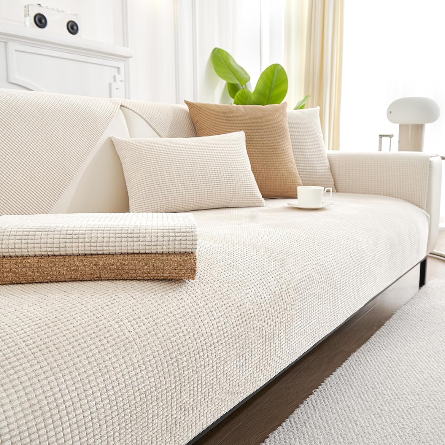 Anti-Scratch Couch Cover, Waterproof Sectional Couch Slipcover, Sofa Cover for Pet, Cover for 3 Cushion Couch Jacquard Fabric, Love Seat, Non Slip,Breathable,1 Pc 36''X94'' Size, Grey.