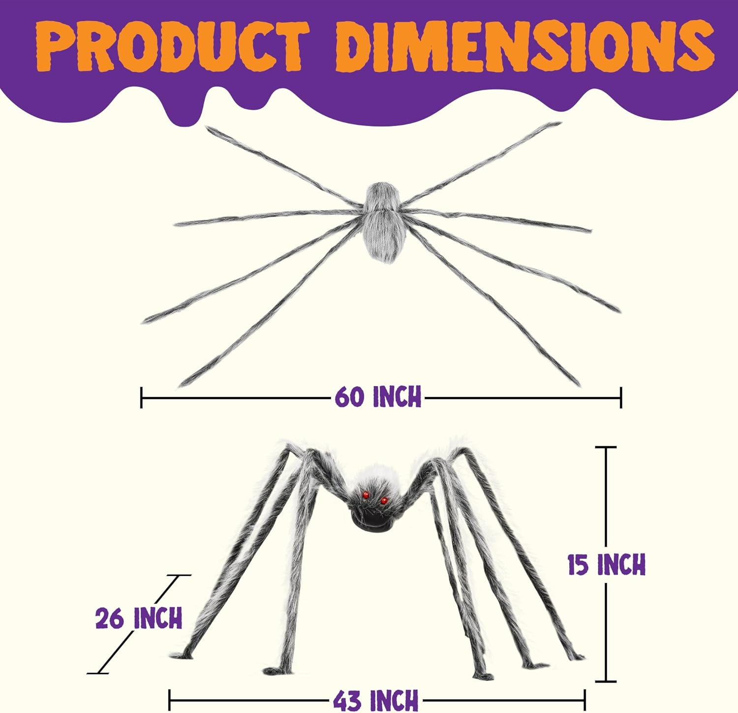 JOYIN Halloween Outdoor Decorations Giant Spider, Scary Large Spider Props for Yard Lawn Halloween outside Decor and Indoor Party Decor, Gray (Standing Height Is 15 Inches) image number 4