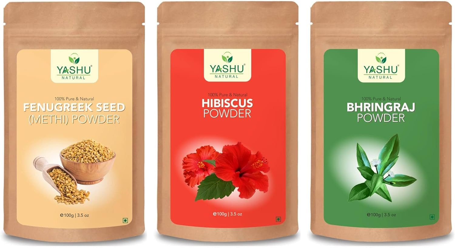 YASHU Pure & Organic Hibiscus Bhringraj and Fenugreek Seed Powder for Dry Hair & Scalp (300G) image number 4