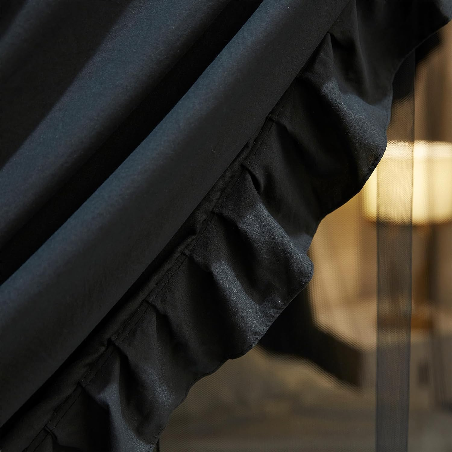 4 Corners Post Princess Curtain Bed Canopy Double Layer Cozy Mosquito Net Mesh and Cloth for Girls Adults Bedroom Decoration (Double-Black/Black, 64" W*82" L*82"*H/(Queen)) image number 4