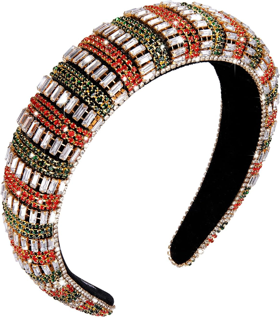 NVENF Valentine'S Day Headbands Crystal Rhinestone Padded Headbands for Women Beaded Crystal Embellished Velvet Headband Valentine'S Day Hair Accessory Gifts (Valentine'S 1)