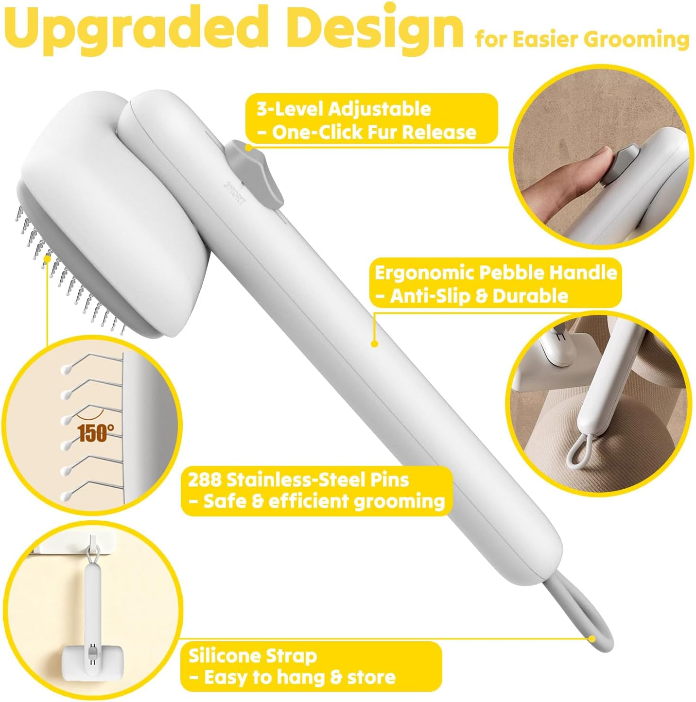 Cat Brush & Dog Brush, Self Cleaning Slicker Brush with 3 Modes, Deshedding Grooming Tool for Cats & Dogs, Hair Remover for Short & Long Haired Pets, One-Click Easy Clean Removes Loose Fur & Tangles