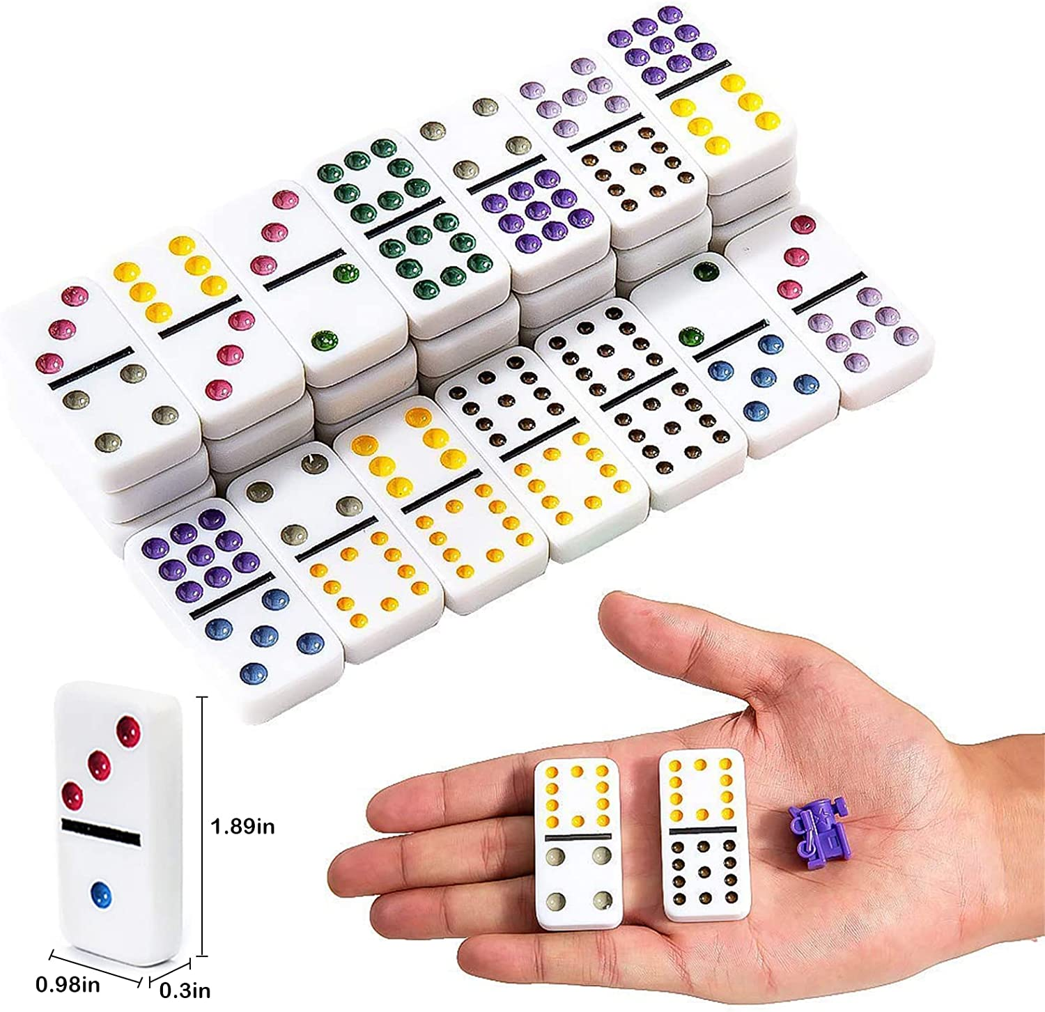Mexican Train Domino Set with Sound Effect, Yinlo Dominoes Set for Travel, 91 Tiles Double 12 Colored Dominoes Travel Game Set with Aluminum Case for Kids and Families image number 1