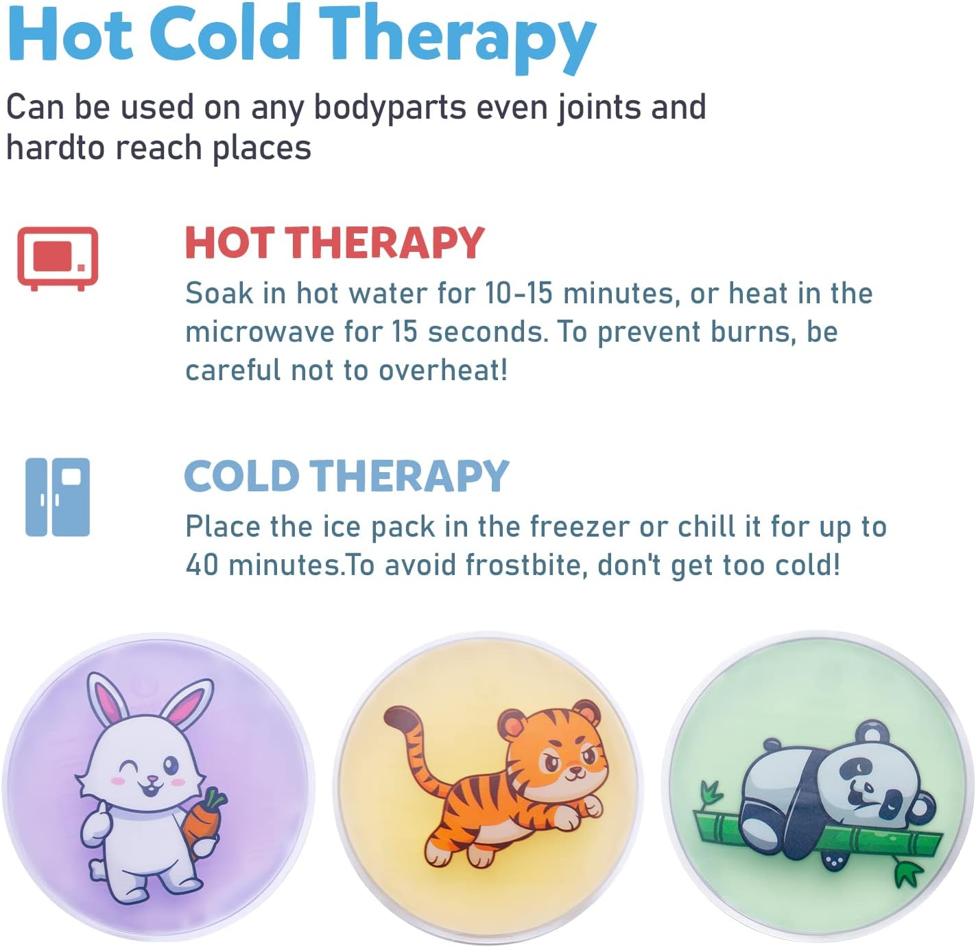 U-TOO Kids Ice Pack 3 Packs of Cute Animal Kids Ice Pack, Reused Hot and Cold Gel Bags, Kids Ice Pack Relieve Pain, Fever, Arm, Exercise Damage, Wisdom Tooth Pain image number 2