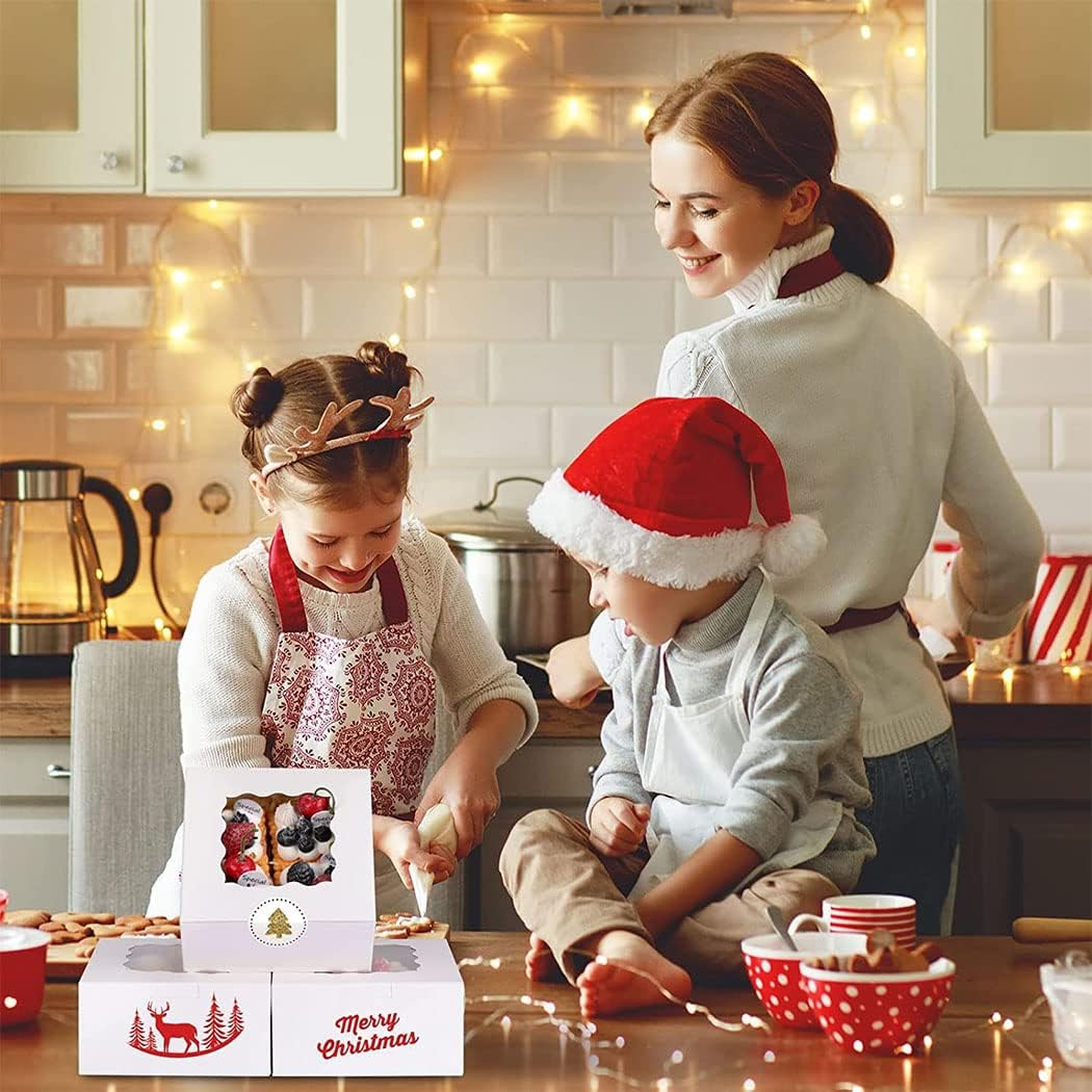 Idopick 30Pcs White Bakery Boxes with Window, 6 X 6 X 3 Inches, Extra Thick Small Cookie Boxes for Cookie, Macarons, Mini Treat Boxes for Holidays, Parties, Birthday Gift Giving (White) - White image number 6