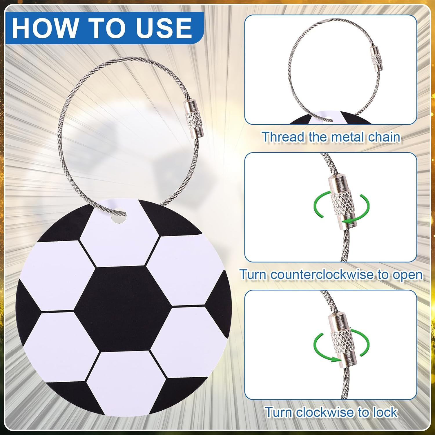 12Pcs Soccer Luggage Tags, 2.76In PVC Travel Bag Labels with Metal Ring Football Keychain Personalize DIY Name ID Cards for Men & Women Suitcases Backpack Sport Team Favors image number 2